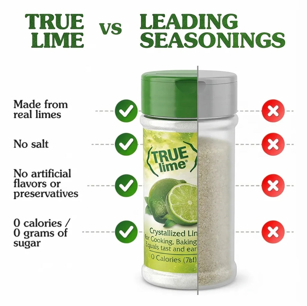 True Lime 2.29 oz - Sazonador de Lima Cristalizada True Citrus | Sabor Real de Fruta | Alternativa saludable sin sal para cocinar, hornear y condimentar | Fórmula limpia sin conservadores artificiales | Condimento cítrico en polvo
