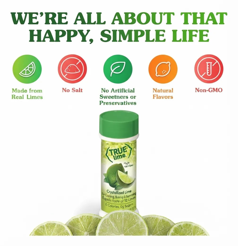 True Lime 2.29 oz - Sazonador de Lima Cristalizada True Citrus | Sabor Real de Fruta | Alternativa saludable sin sal para cocinar, hornear y condimentar | Fórmula limpia sin conservadores artificiales | Condimento cítrico en polvo
