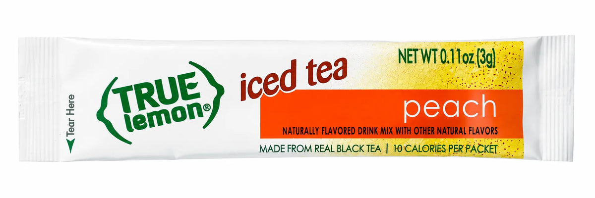 True Lemon Peach Iced Tea - Mezcla de Bebida en Polvo True Citrus | Hecho con Té Negro Real | Sabor Natural a Melocotón sin Edulcorantes Artificiales | Suplemento Alimenticio / Bebida Instantánea