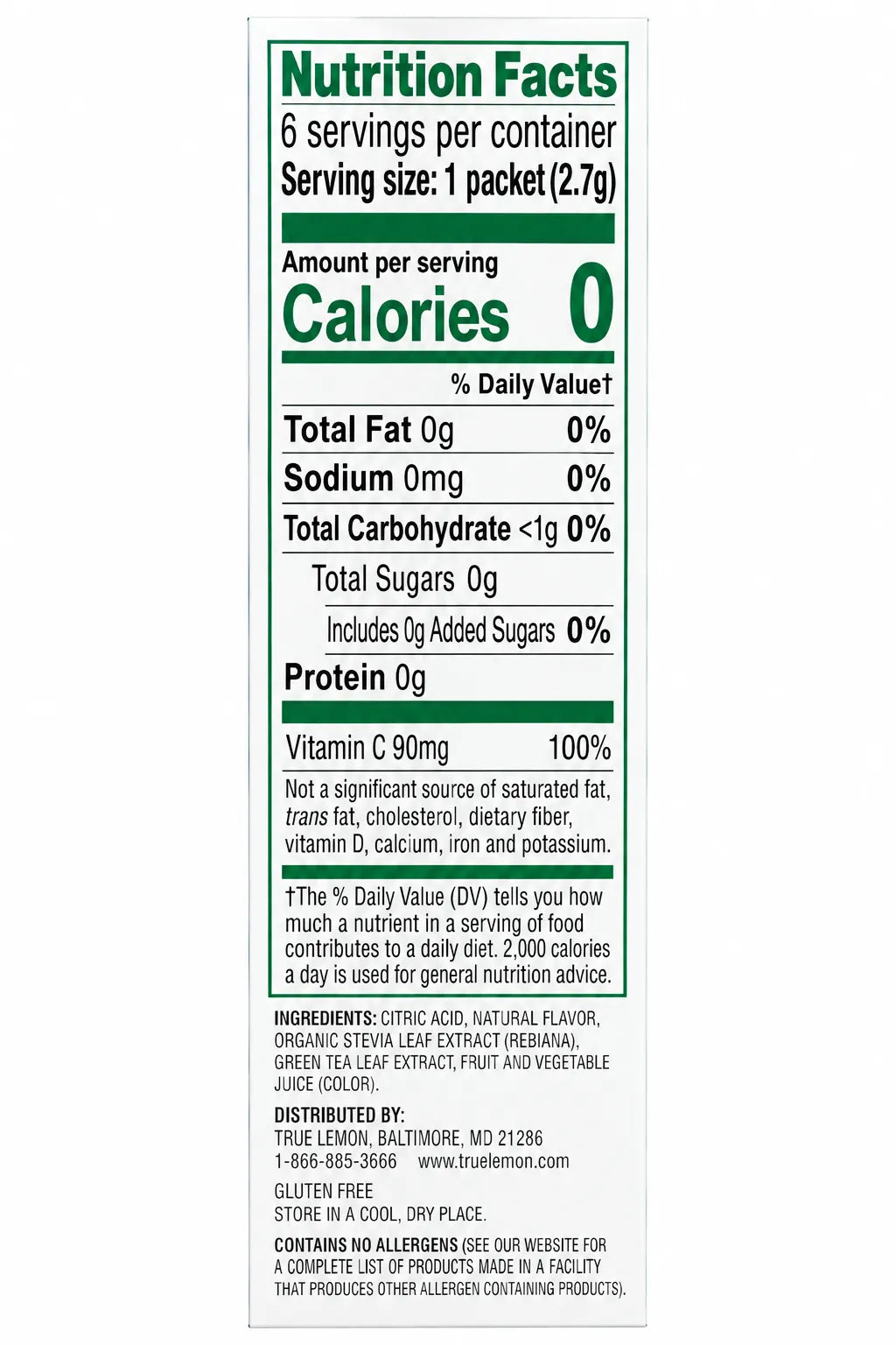 True Lemon Energy Fruta de Dragón y Fresa 16.2 g | 6 Sobres | 120 mg de Cafeína por Porción | 90 mg de Vitamina C | 0 Calorías y 0 g de Azúcar | Mezcla para Bebida