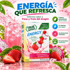 True Lemon Energy Fruta de Dragón y Fresa 16.2 g | 6 Sobres | 120 mg de Cafeína por Porción | 90 mg de Vitamina C | 0 Calorías y 0 g de Azúcar | Mezcla para Bebida
