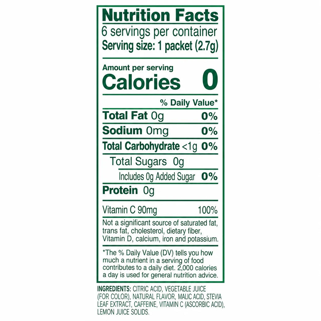 True Lemon Energy Arándano y Açaí 16.2 g | 6 Sobres | 120 mg de cafeína por porción | 90 mg de vitamina C | 0 calorías y 0 g de azúcar | Mezcla para bebida