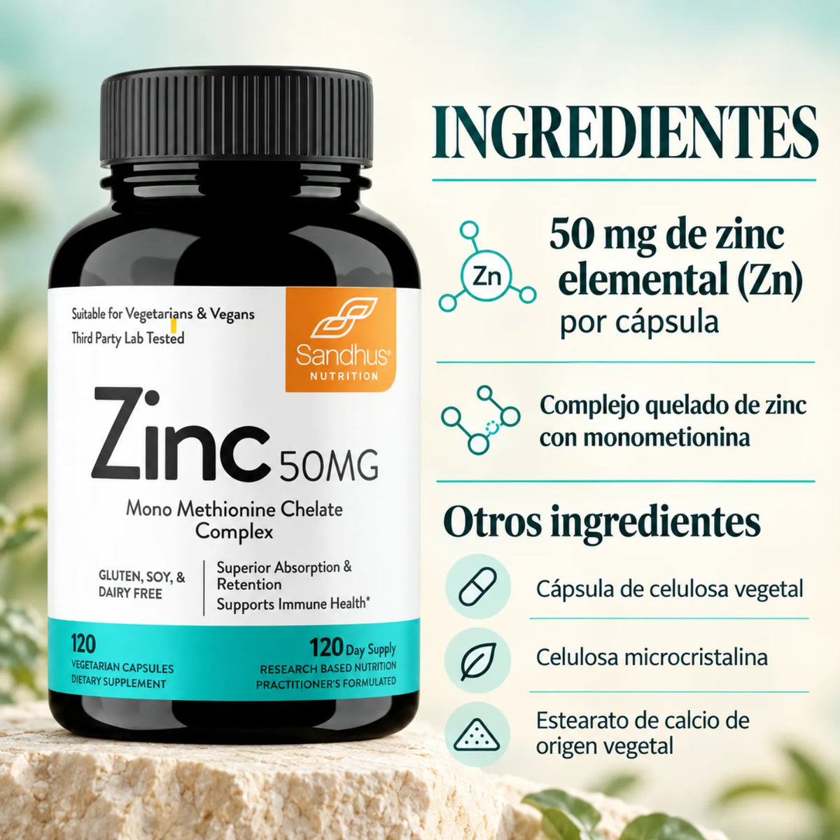 Sandhus Zinc Quelato De Monometionina 50 Mg 120 Capsulas