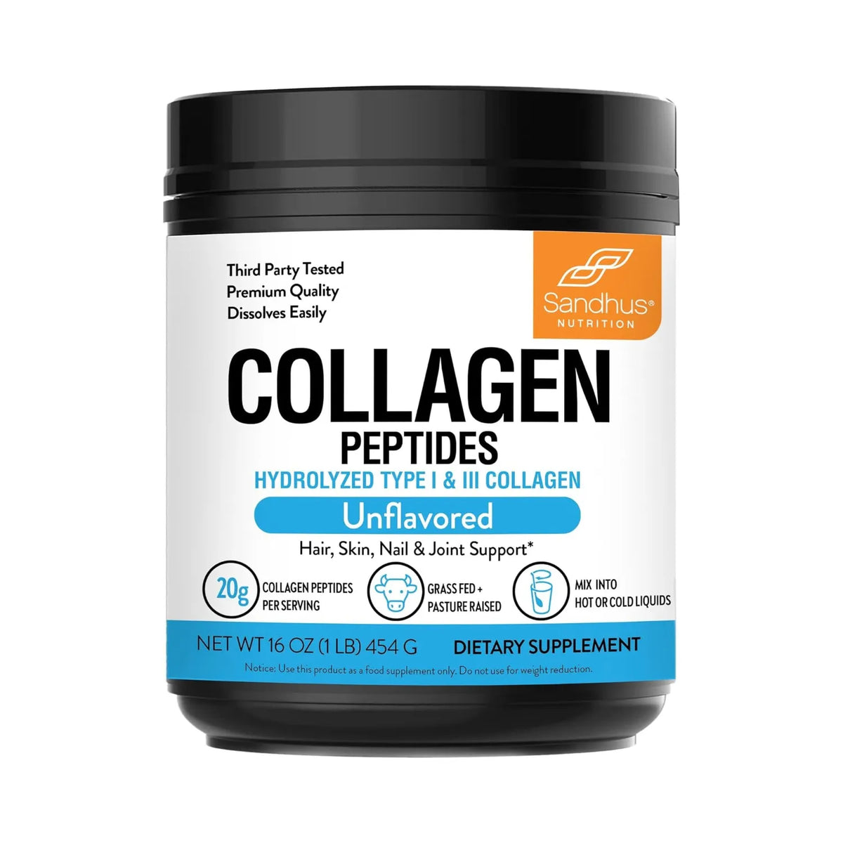 Sandhus Collagen Peptides, Péptidos De Colágeno 454g