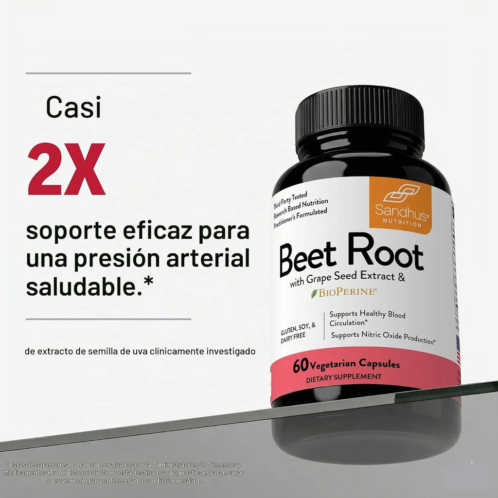 Sandhus Raíz de Remolacha Con Extracto De Semilla De Uva Para Salud del Corazón 60 Capsulas