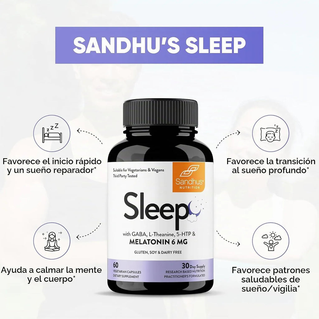 Sandhus Sleep Melatonina Gaba L-teanina Y 5-htp Con 60 Capsulas