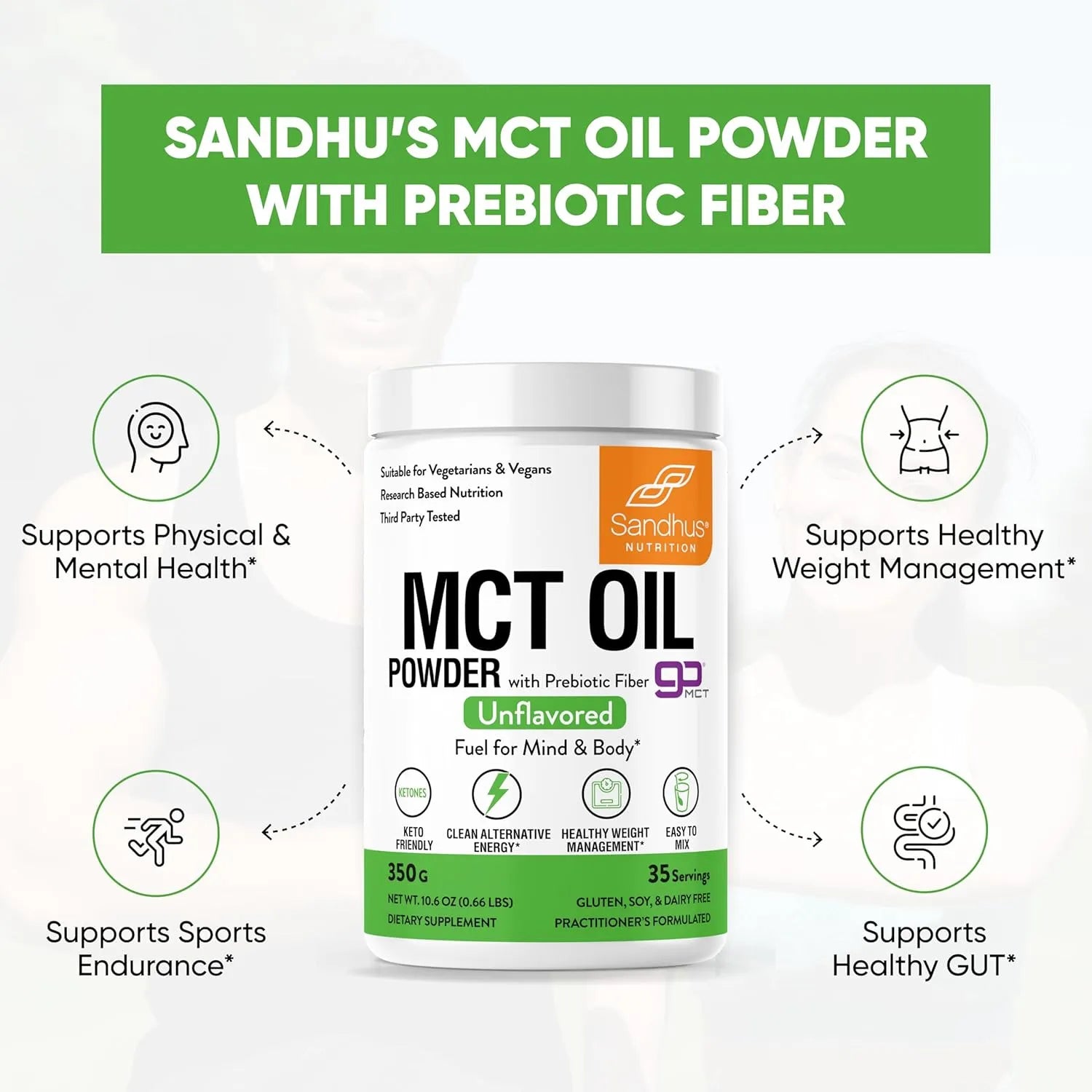 Sandhus Aceite Mct Con Fibra Prebiótica 350g 35 Serv Sfn