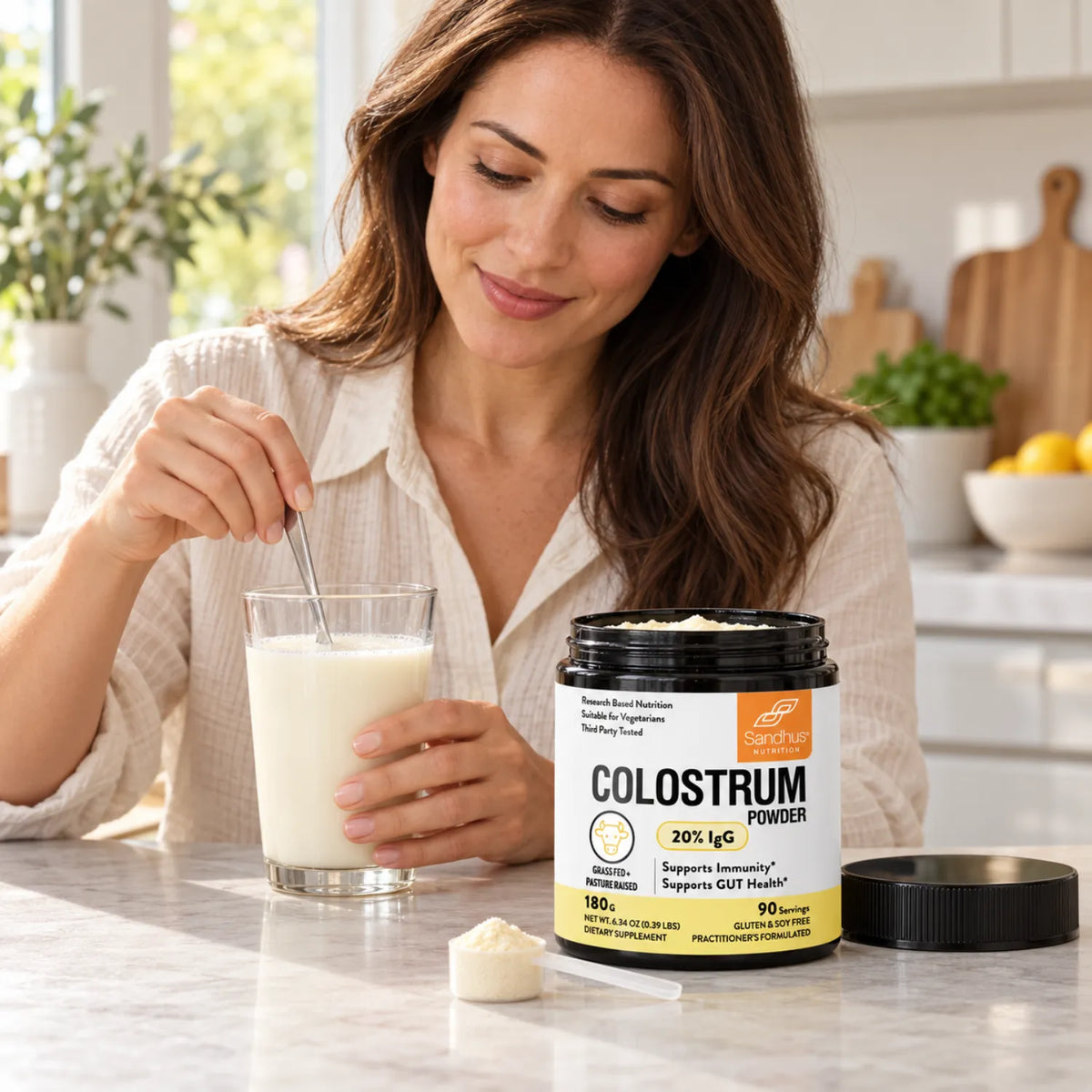 Sandhus Polvo de Calostro Salud Inmunológica 180g Con 90 Servicios