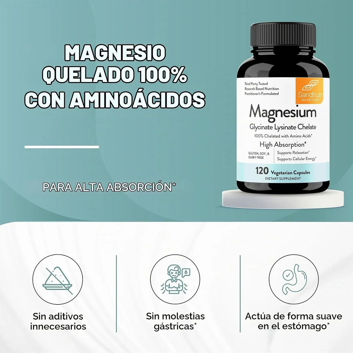 Sandhus Glicinato de Magnesio Máxima Absorción 120 Capsulas