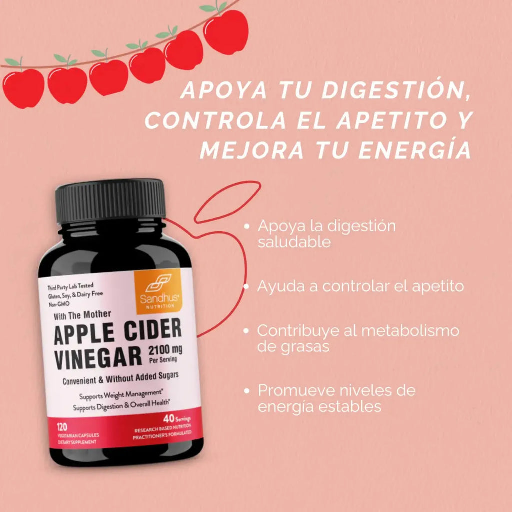 Sandhus Apple Cider Vinegar, Vinagre De Manzana 60caps Sfn