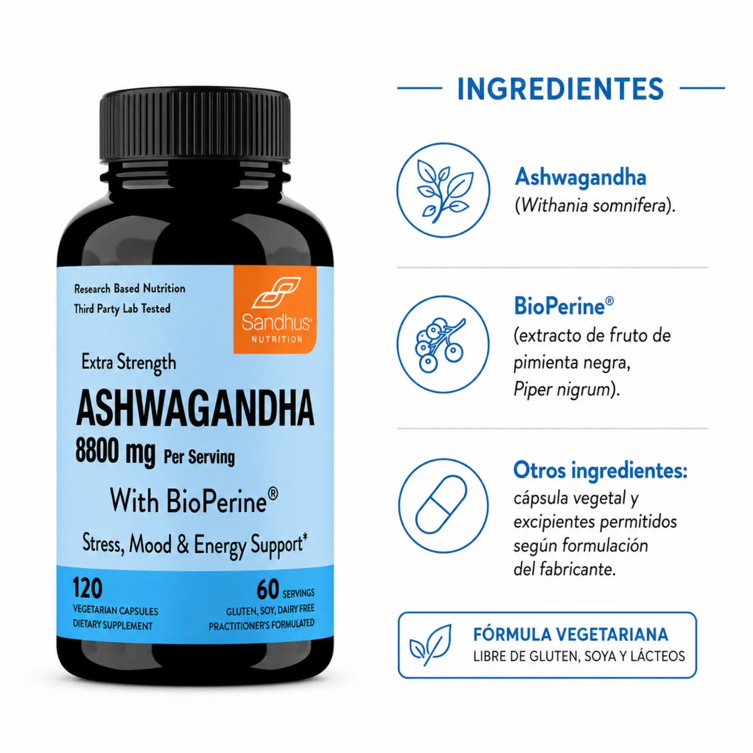 Sandhus Ashwagandha 8800mg Salud Cerebral 120 Caps Sfn