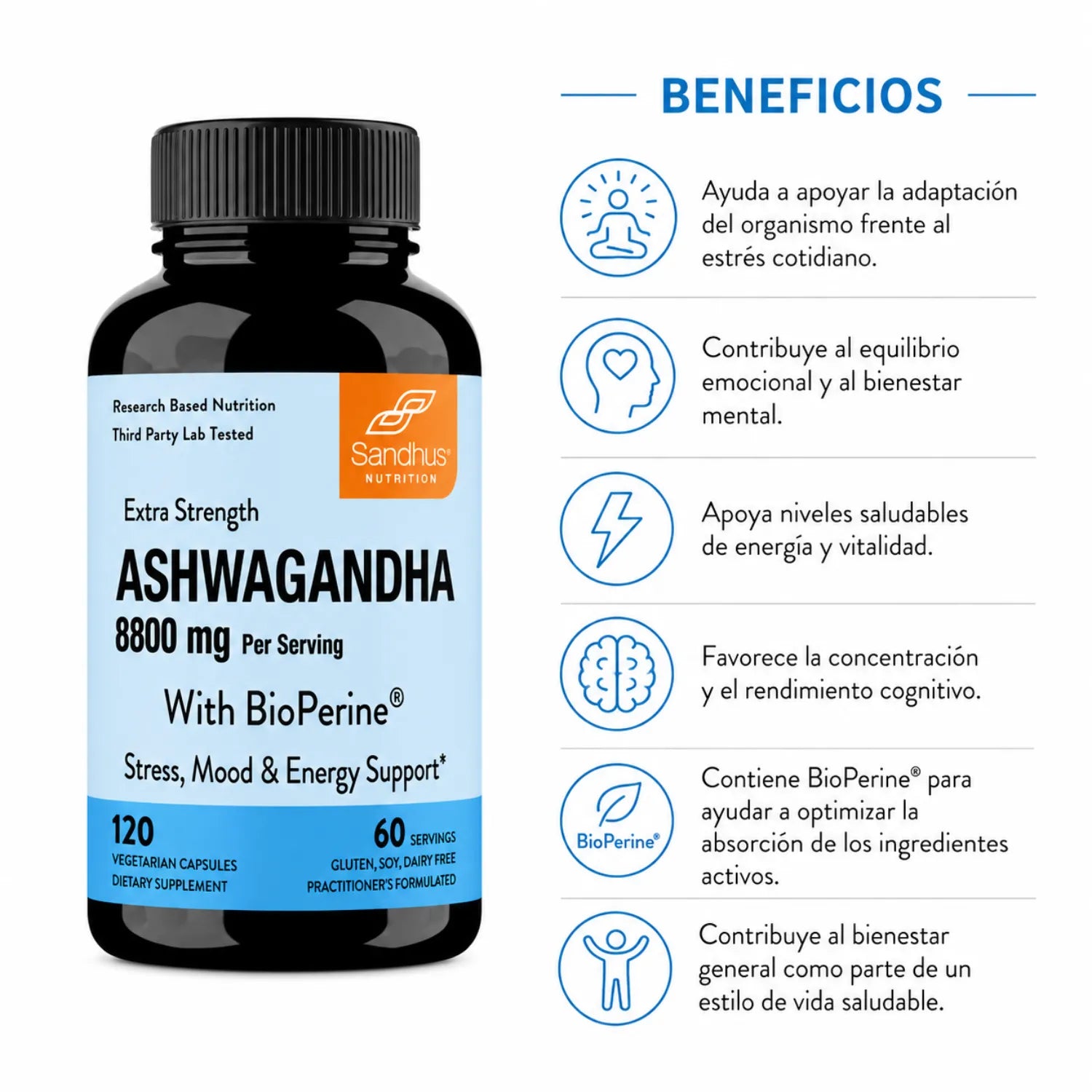 Sandhus Ashwagandha 8800mg Salud Cerebral 120 Caps Sfn