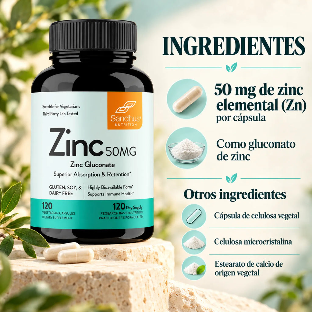 sandhu's Gluconato de Zinc 120 Cápsulas de 50mg
