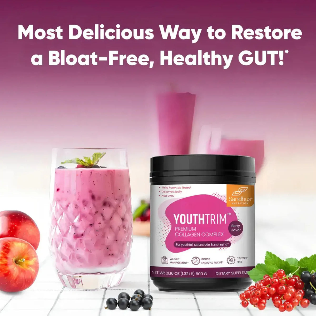 Sandhus Youthtrim Debloat, Colageno 600G Sfn Sabor Frutos Rojos