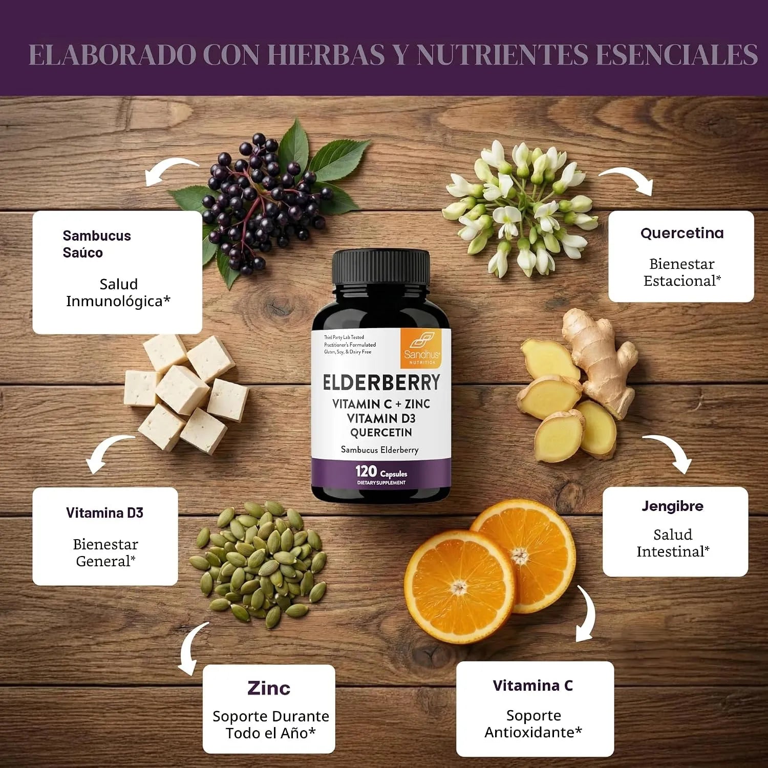 Sandhus  elderberry vitamin c zinc plus 120 caps