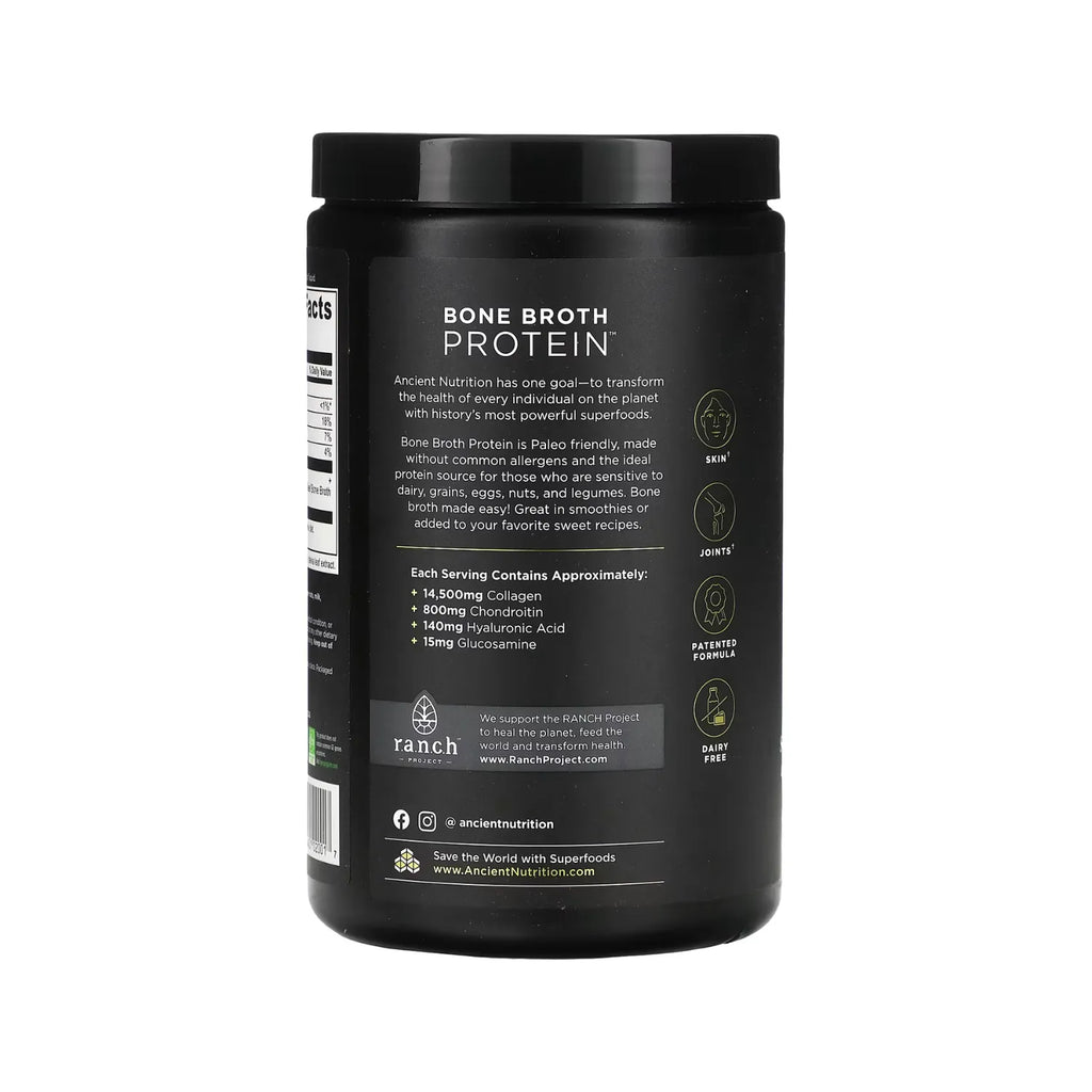 Ancient Nutrition, Bone Broth Protein, Proteína de caldo de huesos, Vainilla, 492 g (1,1 lb)