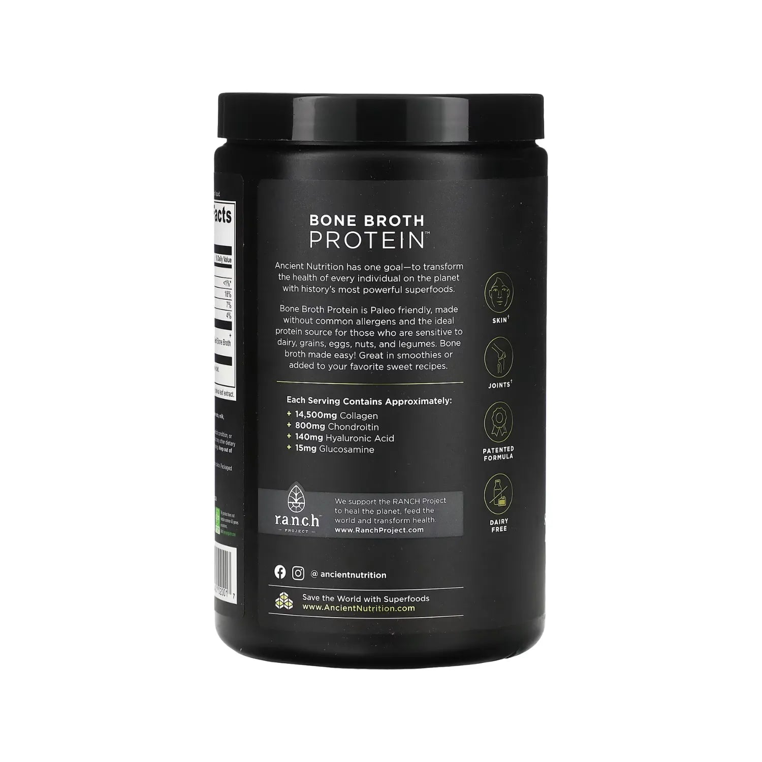 Ancient Nutrition, Bone Broth Protein, Proteína de caldo de huesos, Vainilla, 492 g (1,1 lb)