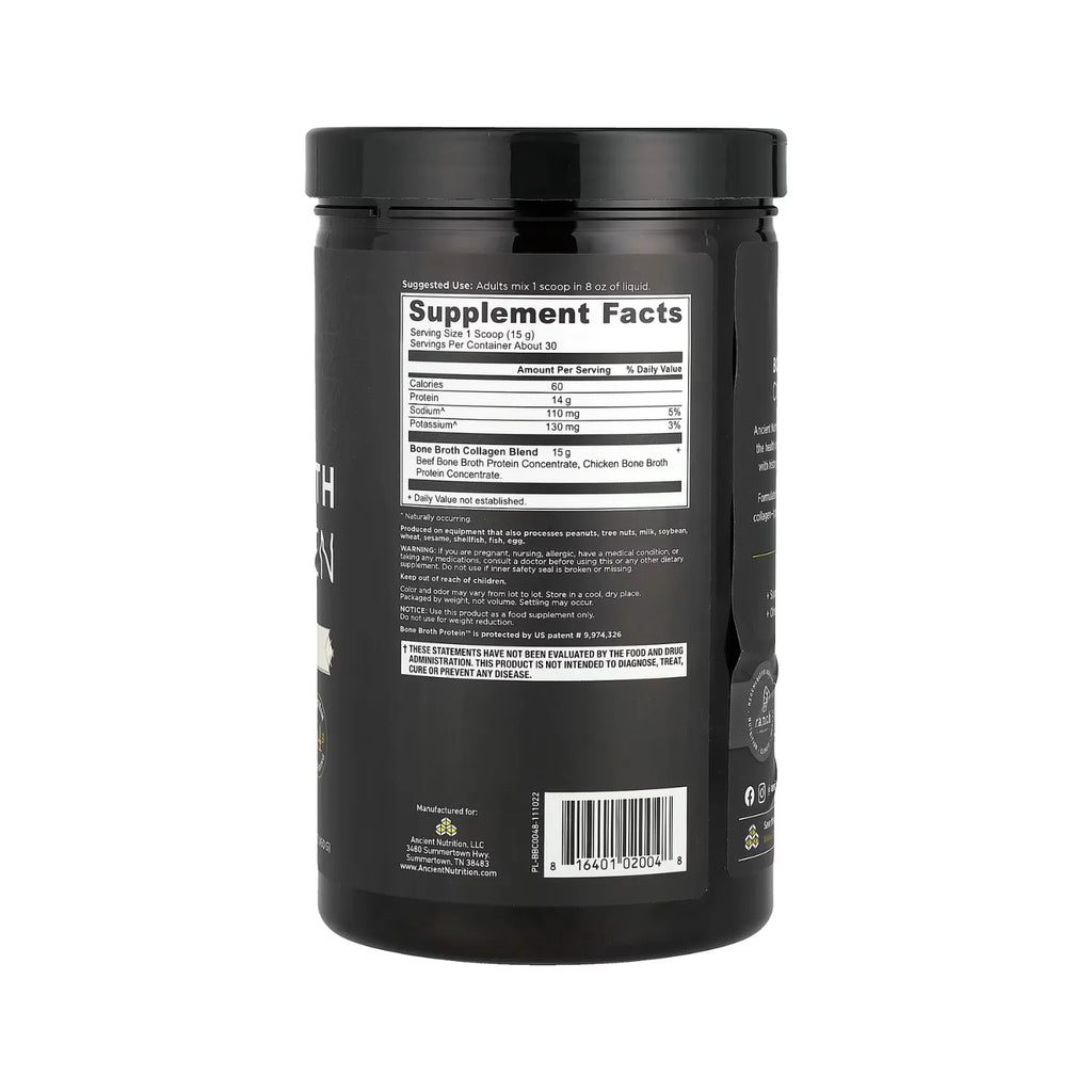 Ancient Nutrition, Bone Broth Collagen, Colágeno de caldo de huesos, Puro, 450 g (15,9 oz)