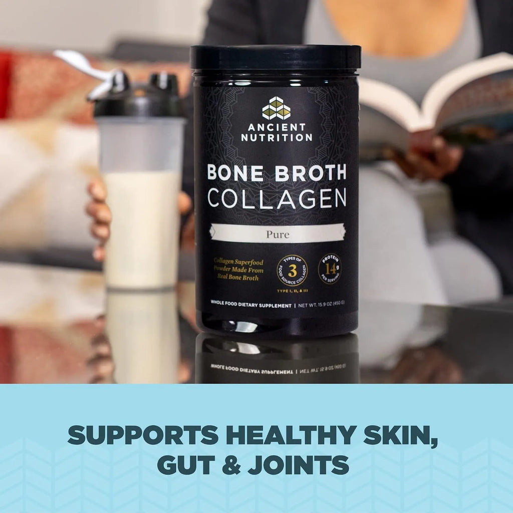 Ancient Nutrition, Bone Broth Collagen, Colágeno de caldo de huesos, Puro, 450 g (15,9 oz)