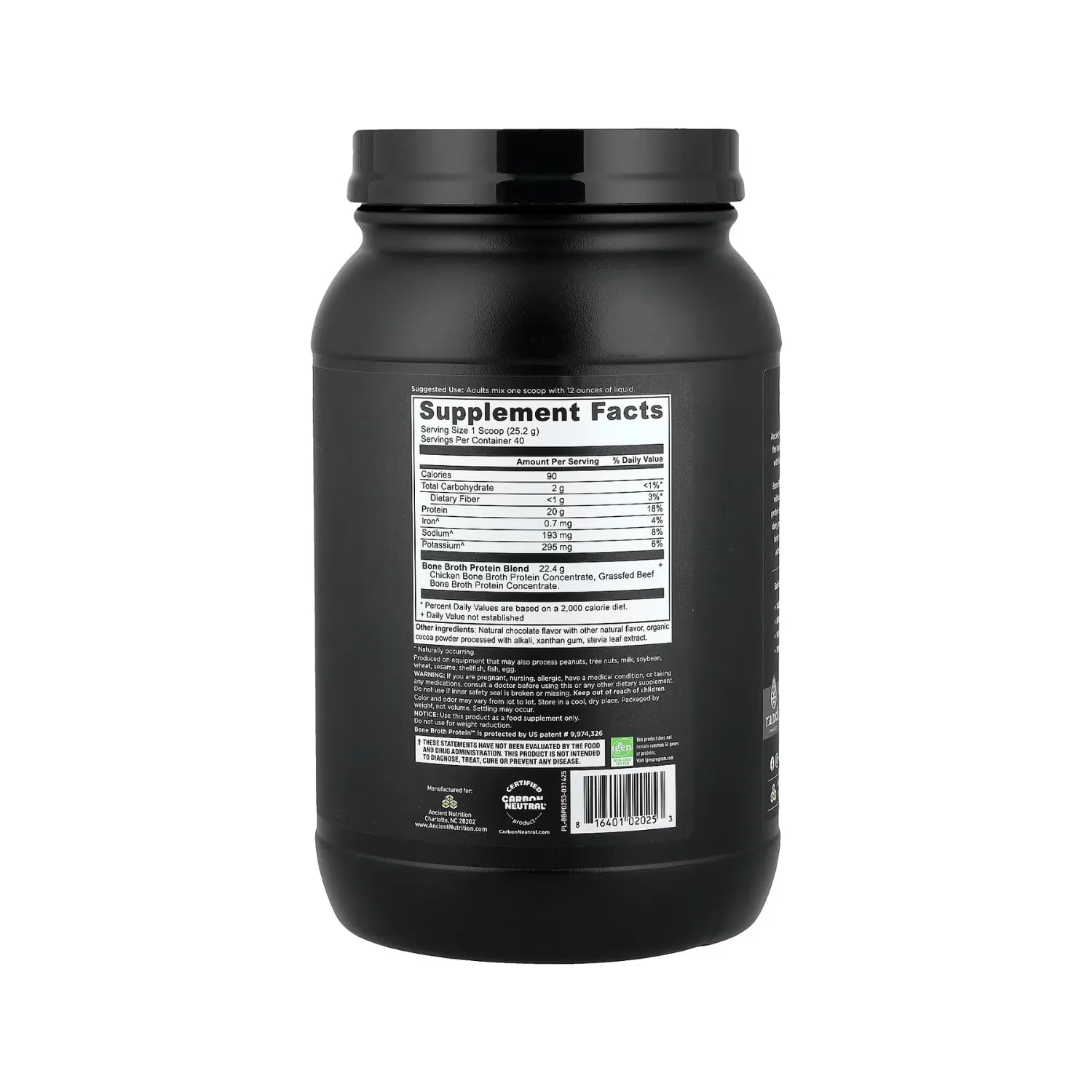 Ancient Nutrition, Bone Broth Protein, Proteína de caldo de huesos, Chocolate, 1008 g (2,2 lb)
