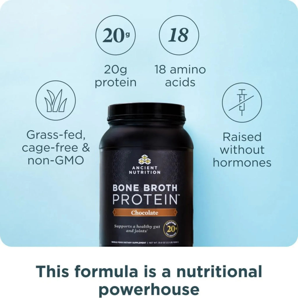 Ancient Nutrition, Bone Broth Protein, Proteína de caldo de huesos, Chocolate, 1008 g (2,2 lb)