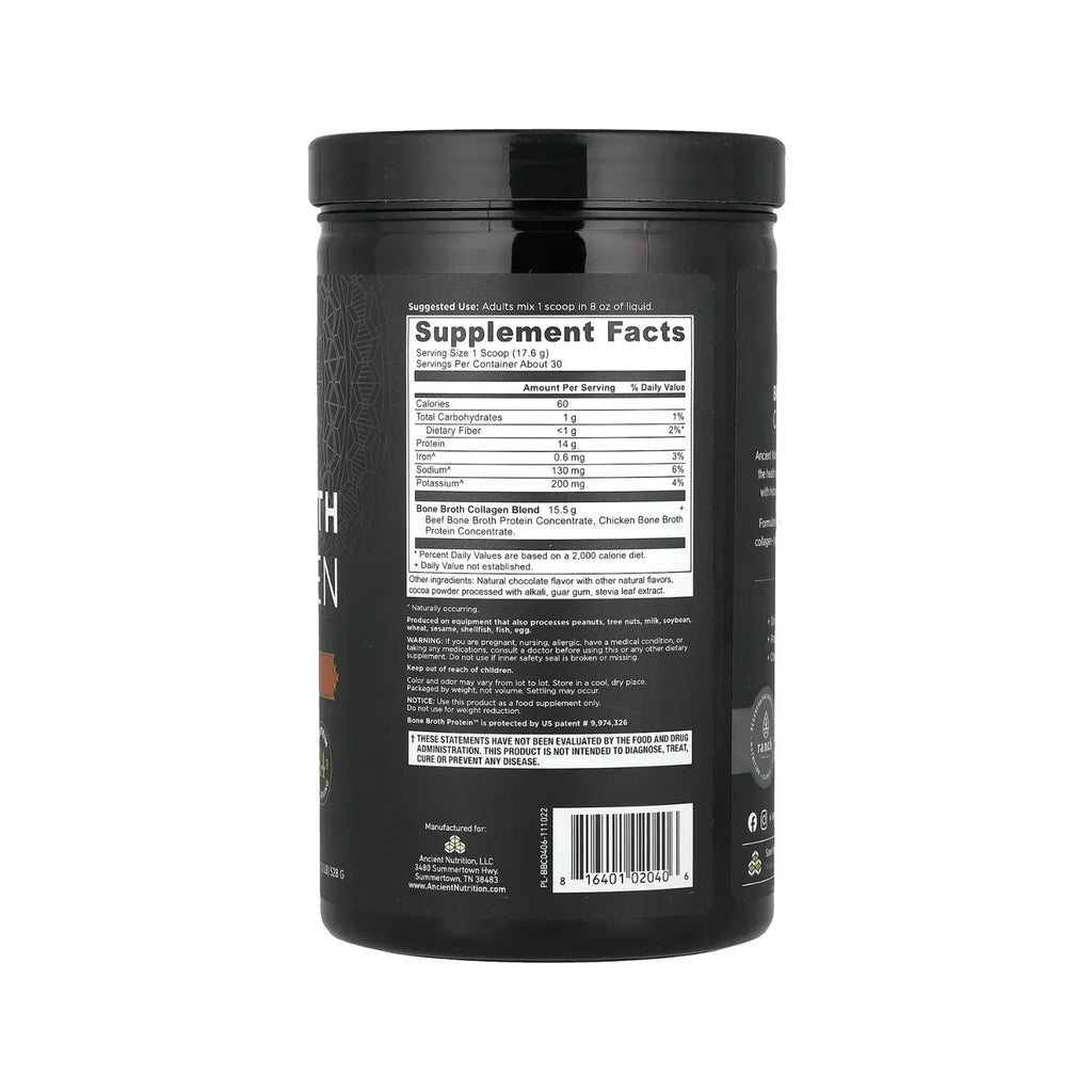 Ancient Nutrition, Colágeno de caldo de huesos, Chocolate, 528 g (1,2 lb)