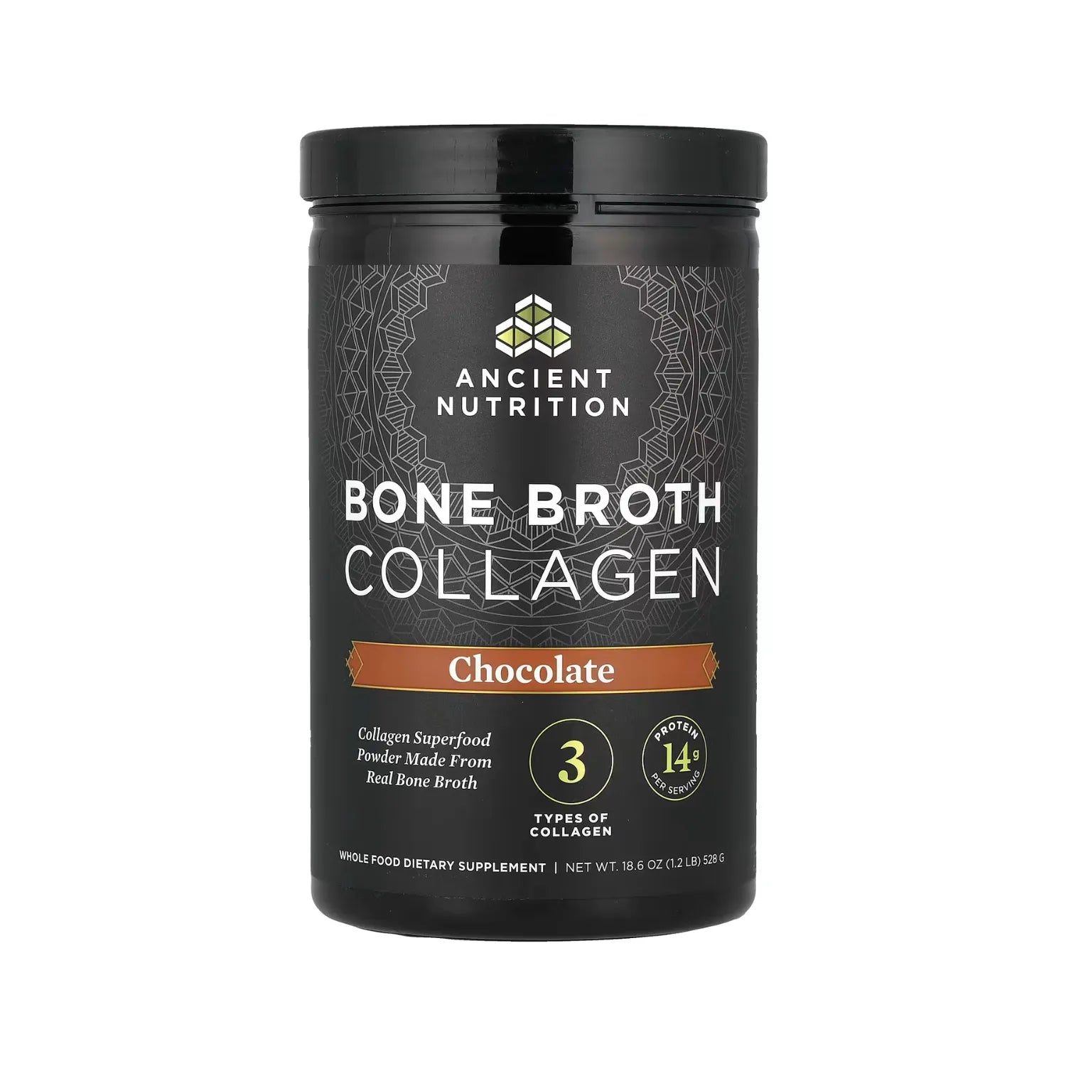 Ancient Nutrition, Colágeno de caldo de huesos, Chocolate, 528 g (1,2 lb)