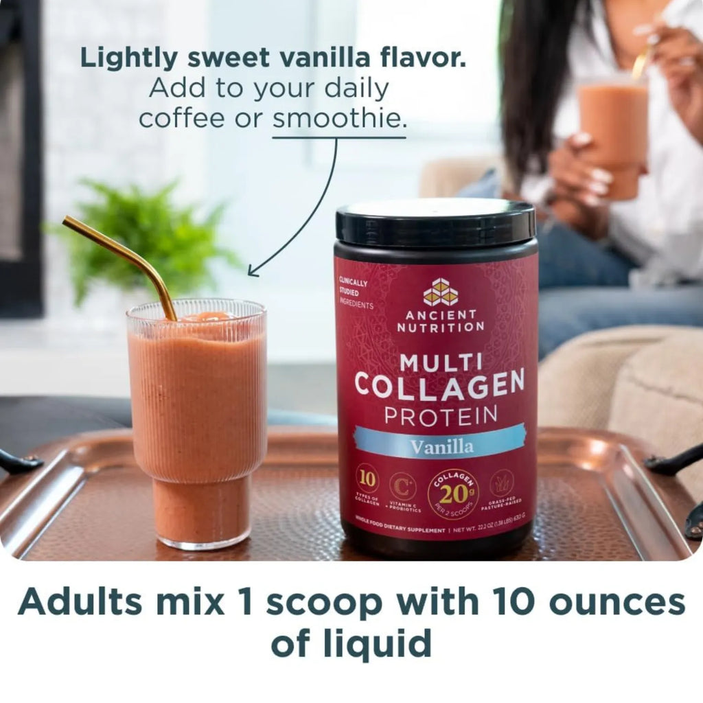 Ancient Nutrition, Proteína de múltiples colágenos, Vainilla, 252 g (8,9 oz)