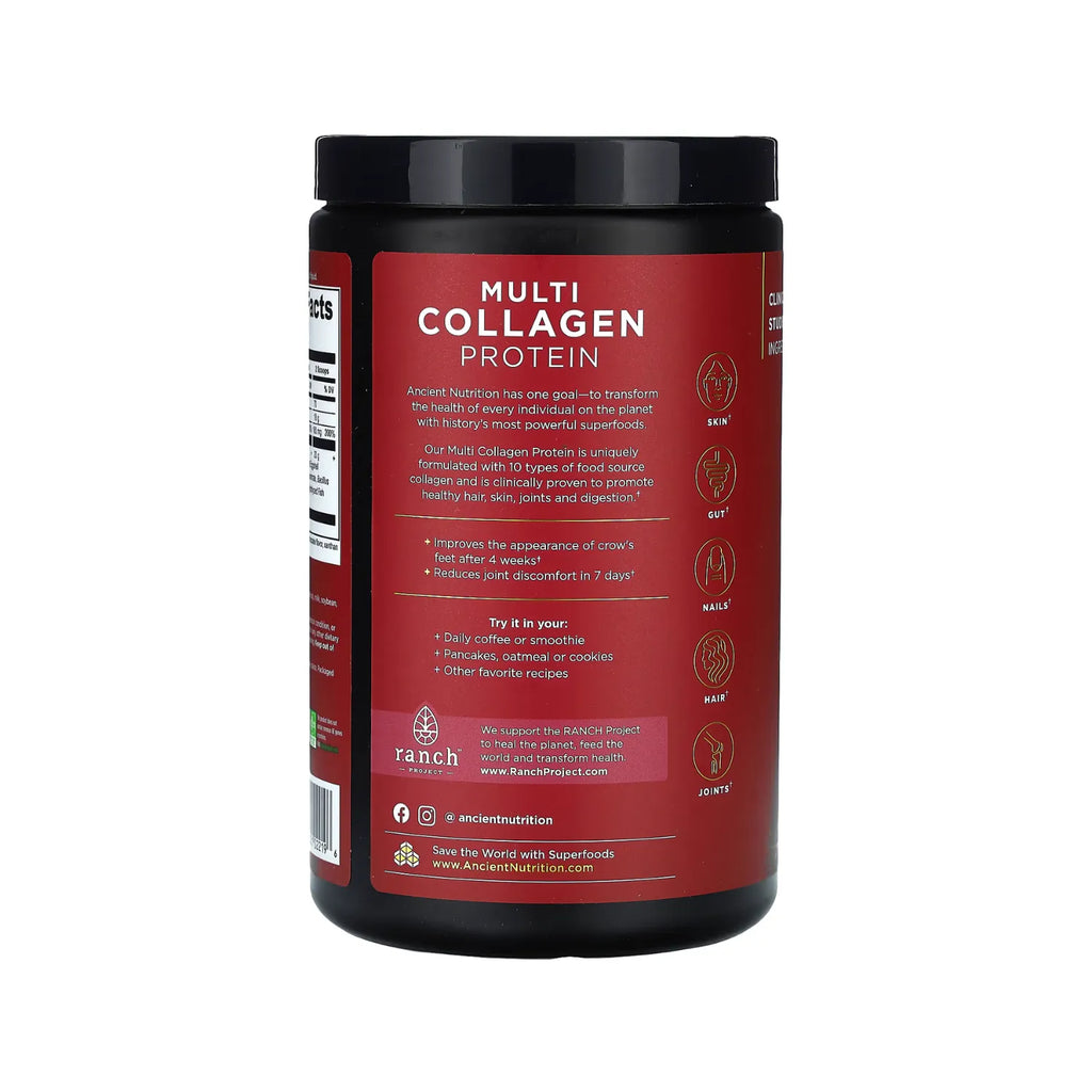 Ancient Nutrition, Proteína con múltiples tipos de colágeno, Sabor Chocolate, 472 g (1,04 lb)