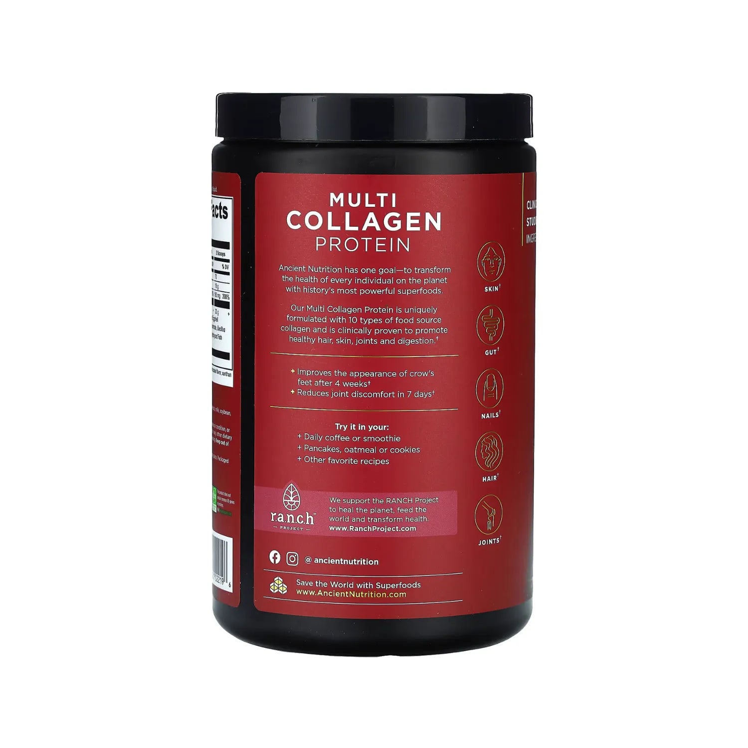 Ancient Nutrition, Proteína con múltiples tipos de colágeno, Sabor Chocolate, 472 g (1,04 lb)