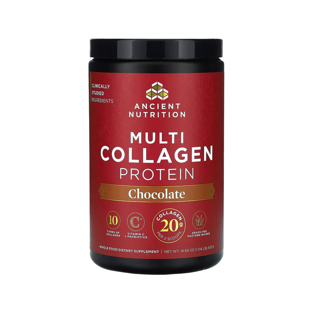 Ancient Nutrition, Proteína con múltiples tipos de colágeno, Sabor Chocolate, 472 g (1,04 lb)