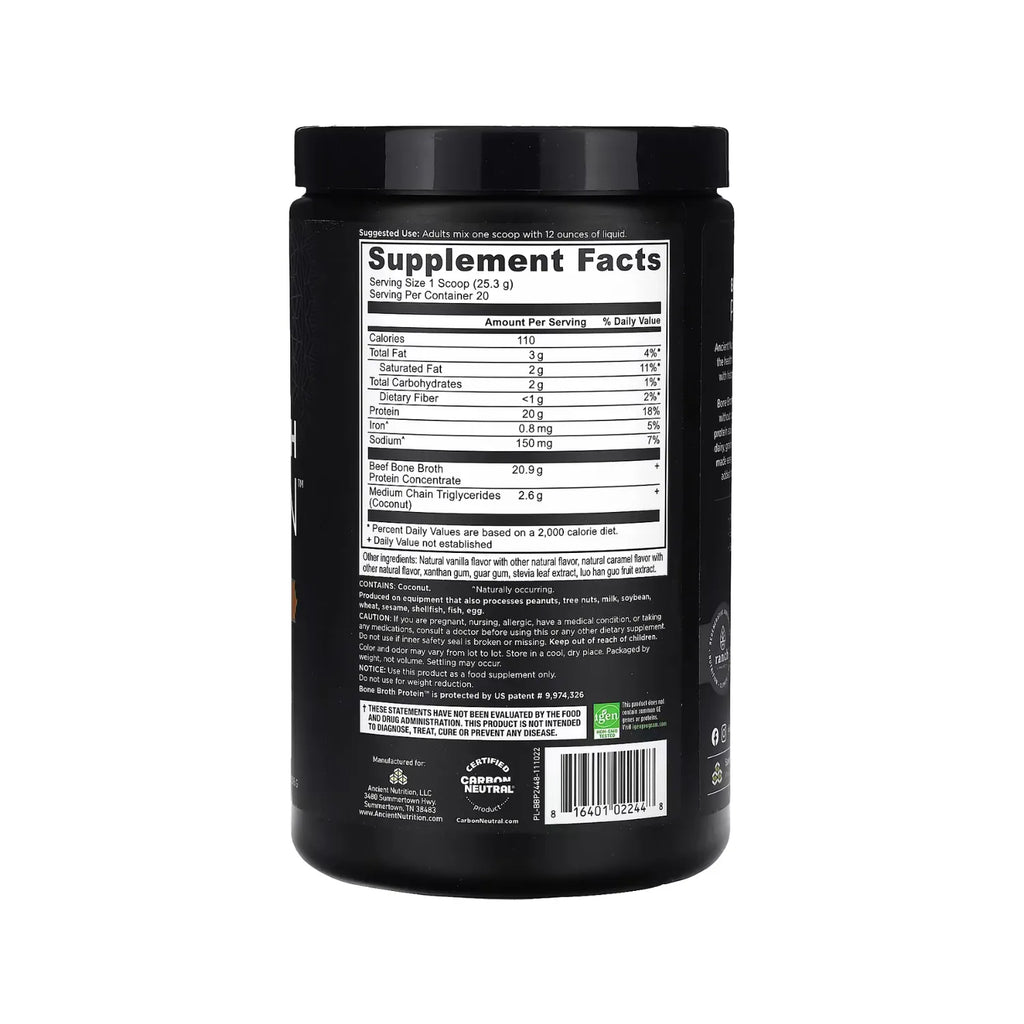 Ancient Nutrition, Proteína de caldo de huesos, Caramelo salado, 506 g (1,12 lb)
