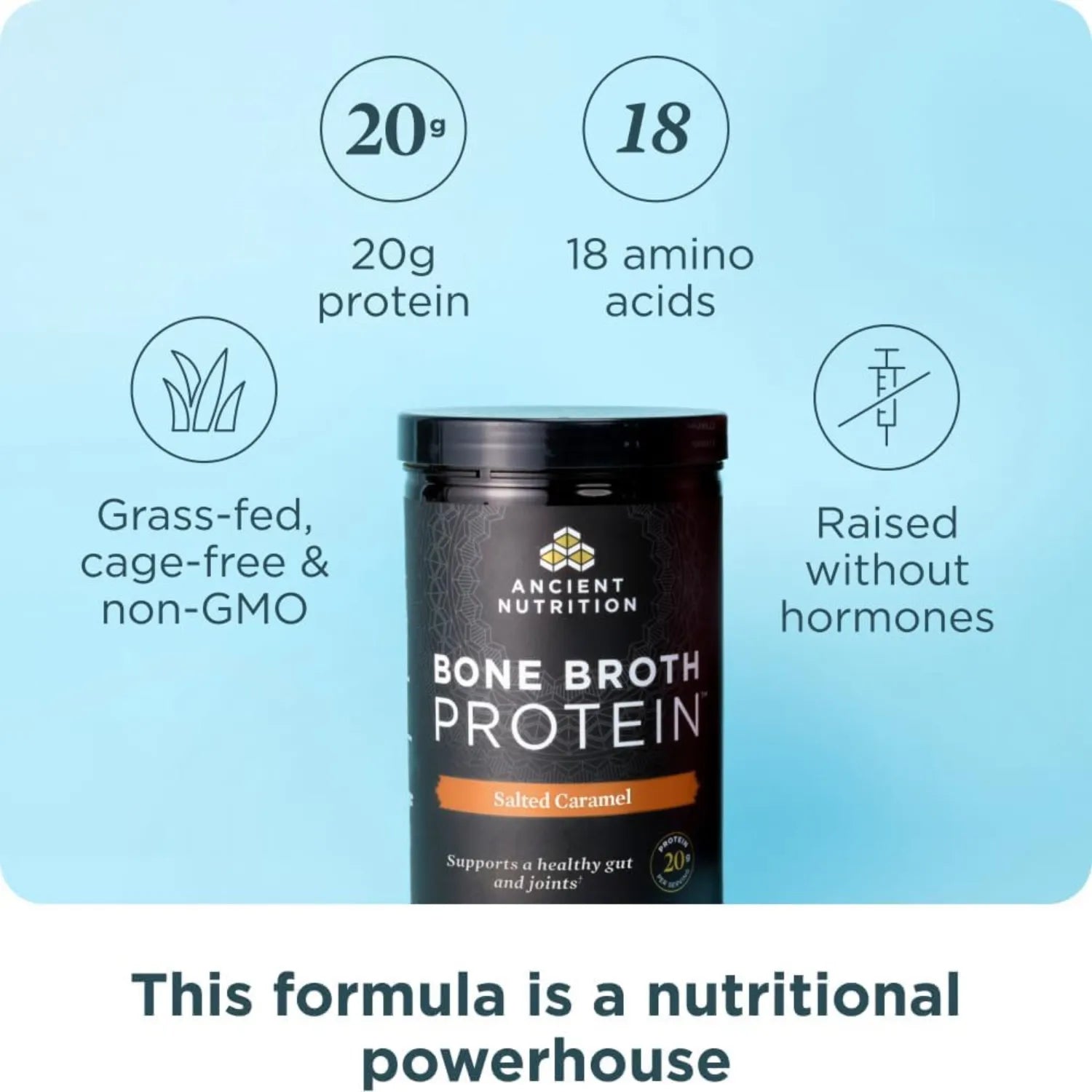 Ancient Nutrition, Proteína de caldo de huesos, Caramelo salado, 506 g (1,12 lb)