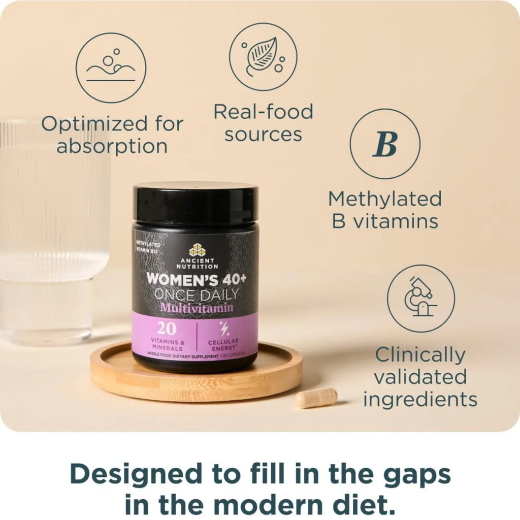 Ancient Nutrition, Suplemento multivitamínico de una ingesta diaria para mujeres mayores de 40 años, 30 cápsulas