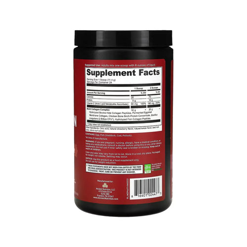 Ancient Nutrition, Proteína con múltiples tipos de colágeno, Limonada de fresa, 273,6 g (9,65 oz)