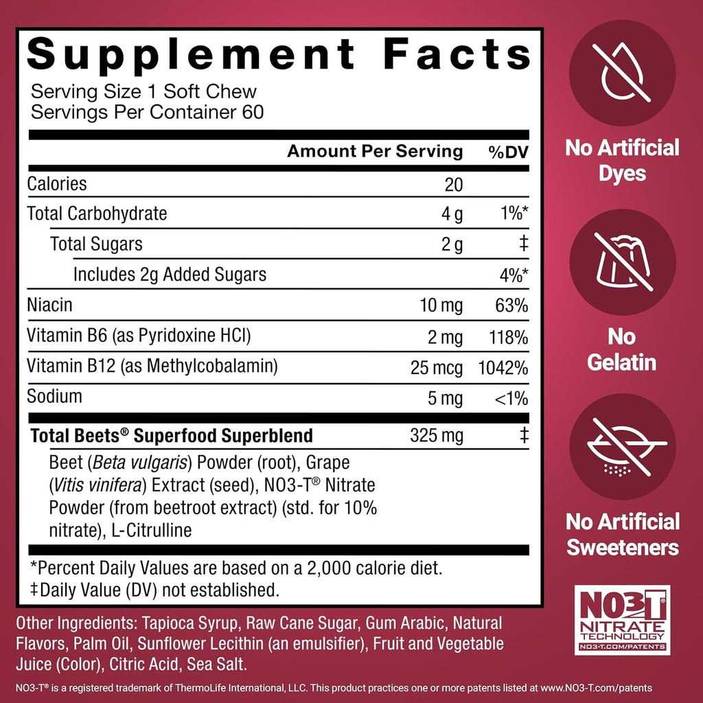 Force Factor Total Beets Antioxidantes 60 Tabletas Masticables