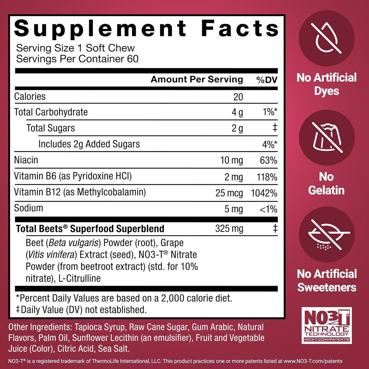 Force Factor Total Beets Antioxidantes 60 Tabletas Masticables