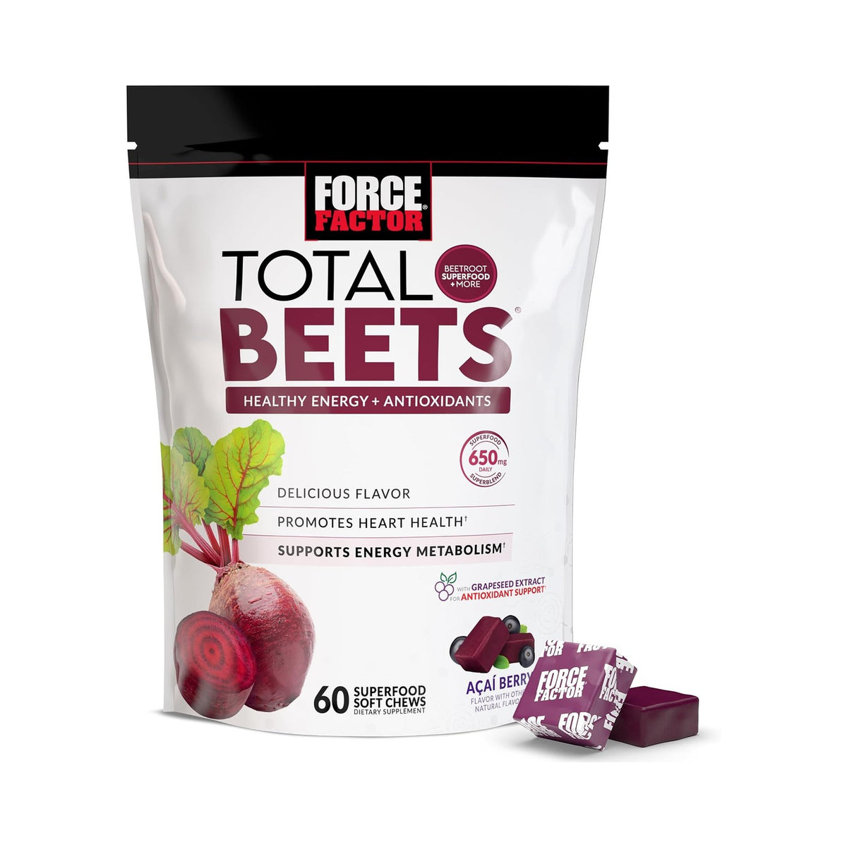 Force Factor Total Beets Antioxidantes 60 Tabletas Masticables