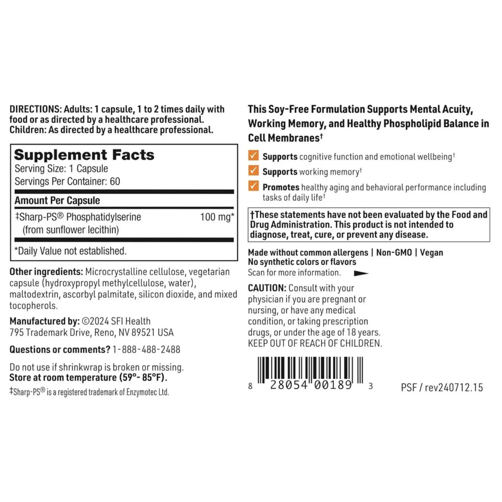 Klaire Labs Phosphatidyl Serine/SeraBella 60 Capsulas Apoyo Cereblar