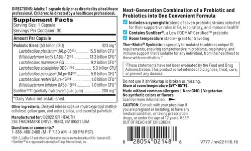 Klaire Labs Ther-Biotic Synbiotic | 30 cápsulas | 50 mil millones de UFC | Probióticos y prebióticos | Suplemento alimenticio
