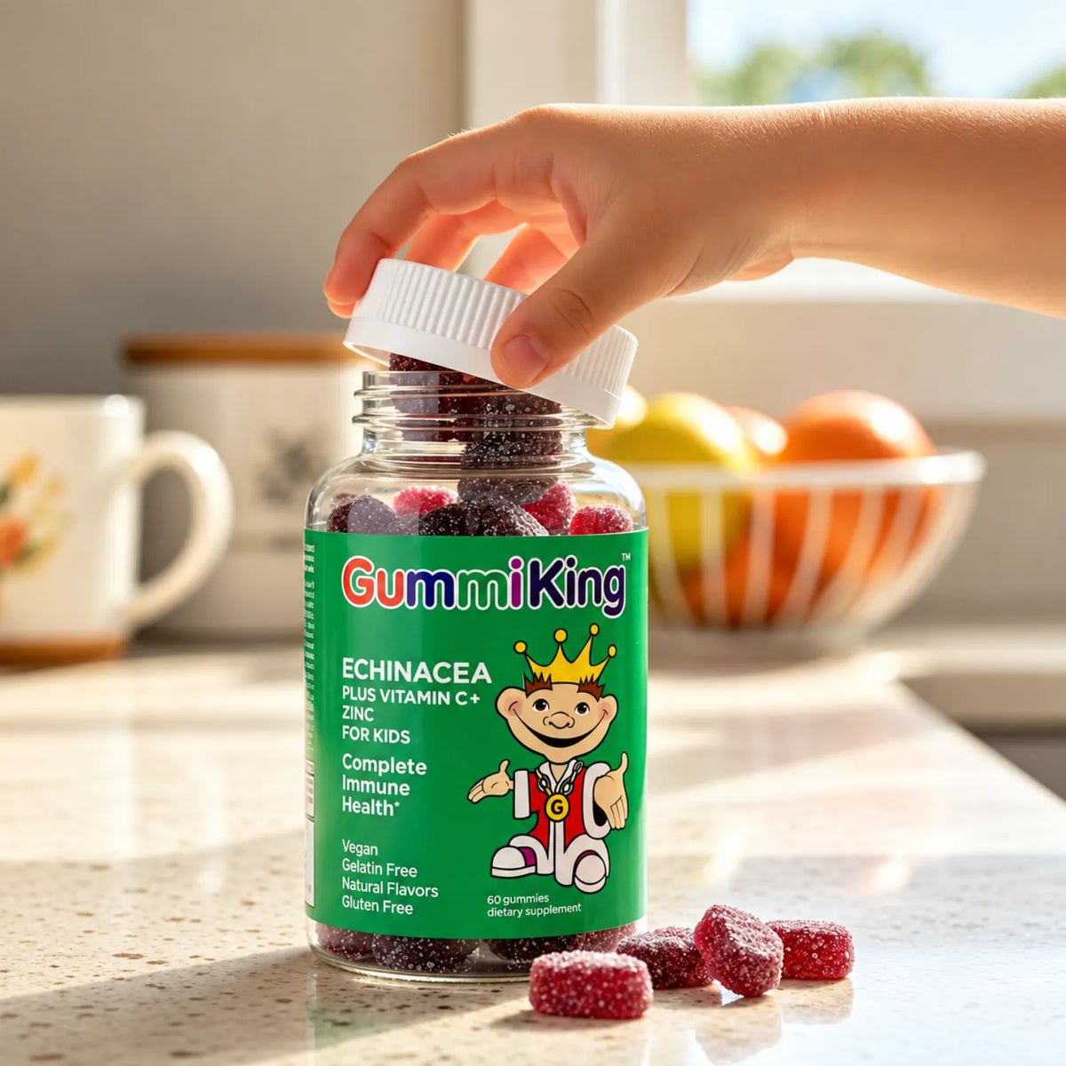 GummiKing Echinacea + Vitamina C + Zinc para Niños 60 Gomitas | Apoyo al funcionamiento normal del sistema inmunitario | Con equinácea, vitamina C y zinc | Sin gelatina ni gluten | Suplemento alimenticio