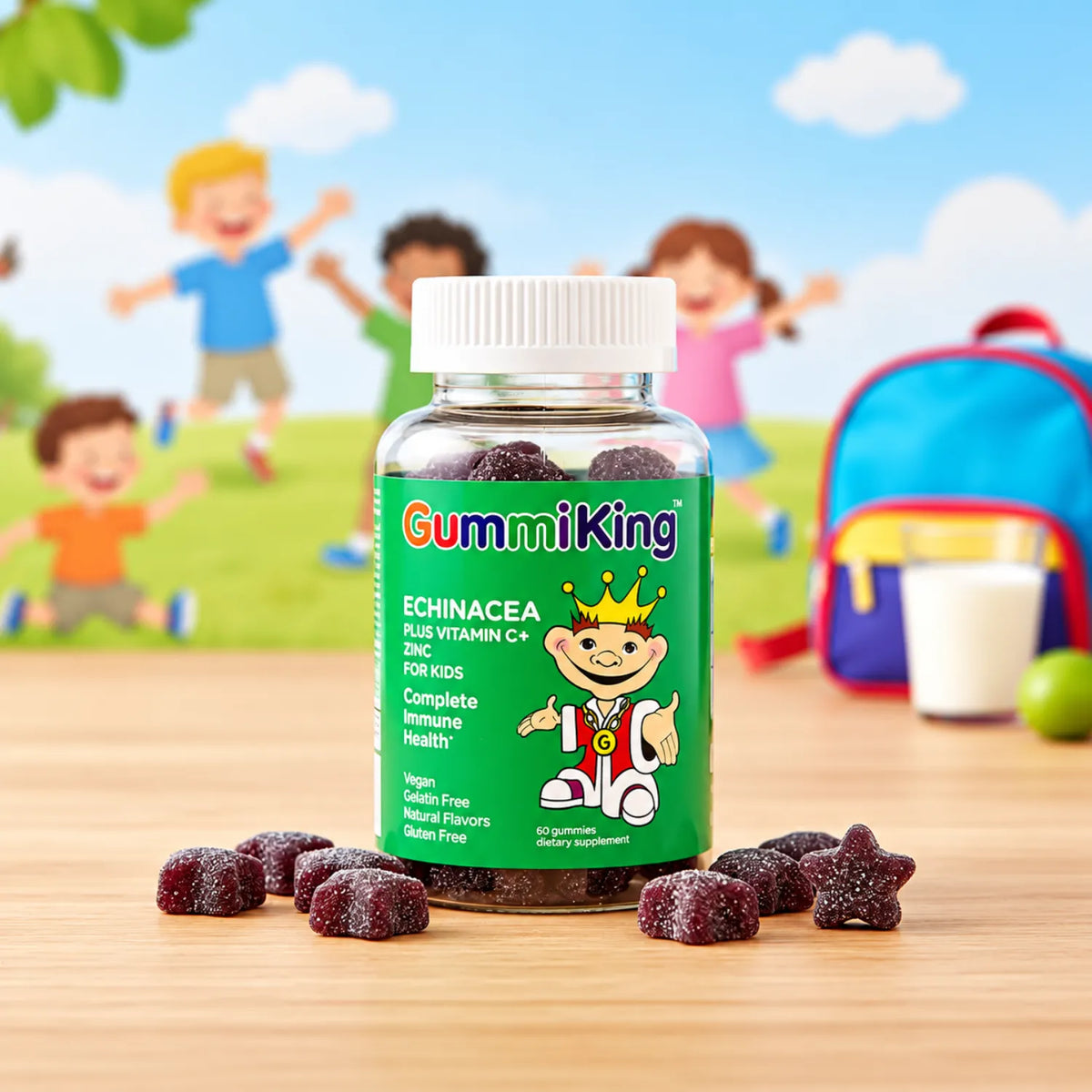 GummiKing Echinacea + Vitamina C + Zinc para Niños 60 Gomitas | Apoyo al funcionamiento normal del sistema inmunitario | Con equinácea, vitamina C y zinc | Sin gelatina ni gluten | Suplemento alimenticio