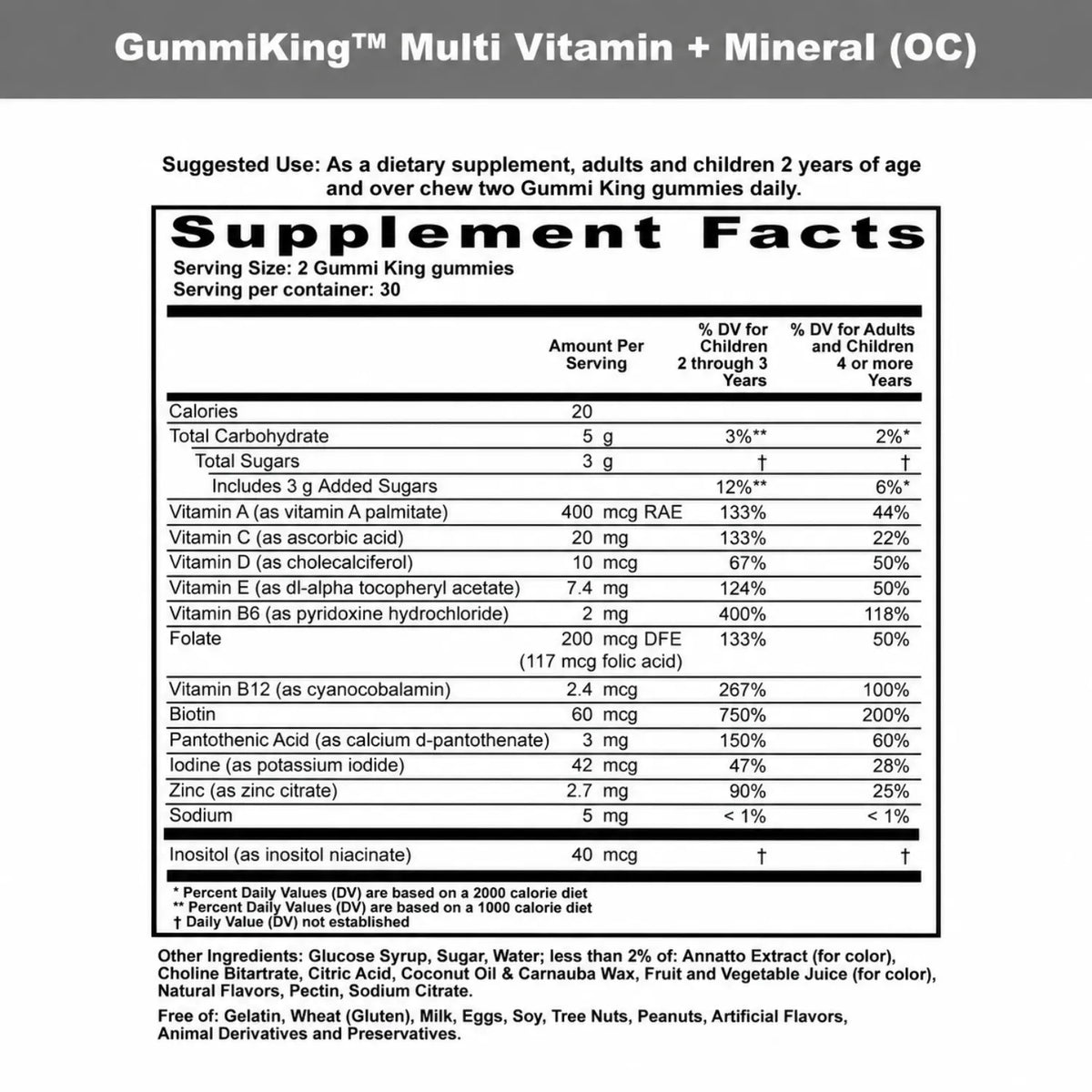 GummiKing Multivitamínico Sin Azúcar para Niños 60 Gomitas | Apoyo nutricional diario | Con vitaminas A, C, D, E y complejo B | Sin azúcar, gelatina ni gluten | Sabores naturales de frutas | Suplemento alimenticio
