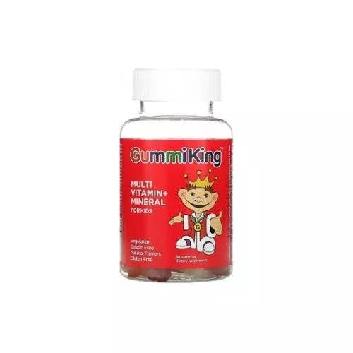 GummiKing Multivitamínico Sin Azúcar para Niños 60 Gomitas | Apoyo nutricional diario | Con vitaminas A, C, D, E y complejo B | Sin azúcar, gelatina ni gluten | Sabores naturales de frutas | Suplemento alimenticio
