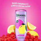Bloom Sparkling Energy Raspberry Lemon | 12 latas de 12 oz (355 ml) | Bebida energizante con cafeína y prebióticos | Sin azúcar