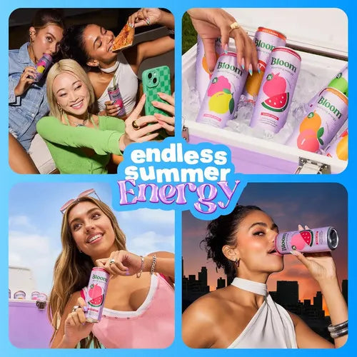 Bloom Sparkling Energy Raspberry Lemon | 12 latas de 12 oz (355 ml) | Bebida energizante con cafeína y prebióticos | Sin azúcar