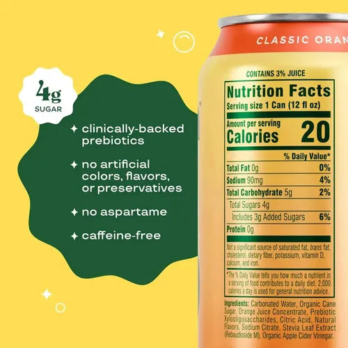 Bloom Pop Classic Orange | 12 latas de 12 oz (355 ml) | Refresco prebiótico sabor naranja