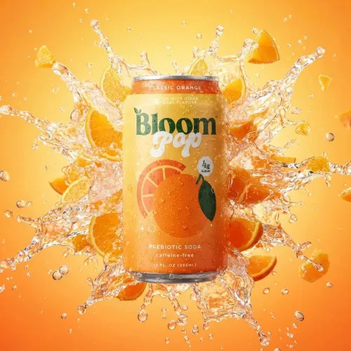 Bloom Pop Classic Orange | 12 latas de 12 oz (355 ml) | Refresco prebiótico sabor naranja