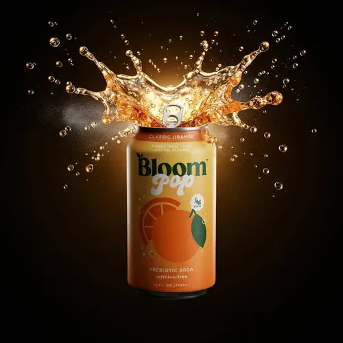 Bloom Pop Classic Orange | 12 latas de 12 oz (355 ml) | Refresco prebiótico sabor naranja