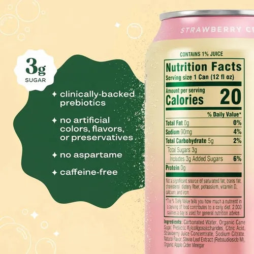 BLOOM NUTRITION | Bloom Pop Strawberry Cream Refresco Prebiótico Sabor Fresa y Crema | 12 Latas de 355 ml | Apoyo Digestivo y Bienestar Intestinal